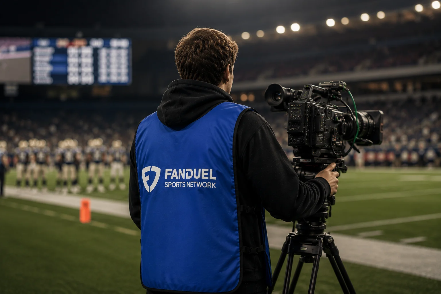 Custom FanDuel-branded safety vests for the on-the-ground team