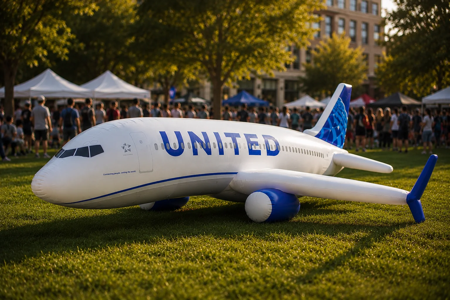 Custom inflatable United Airlines airplane for brand activation